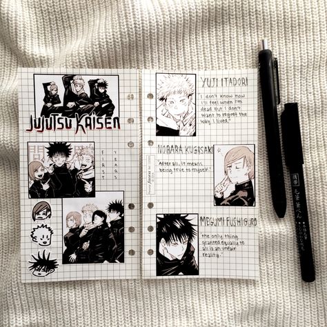 Sketch Book Design Cover Ideas, Journal Ideas Aesthetic Drawing, Anime Journaling Ideas, Sketch Cover Ideas, Cover Ideas For Notebooks, Jjk Crafts, Sketch Book Cover Design, Character Journaling, Jujutsu Kaisen Journal