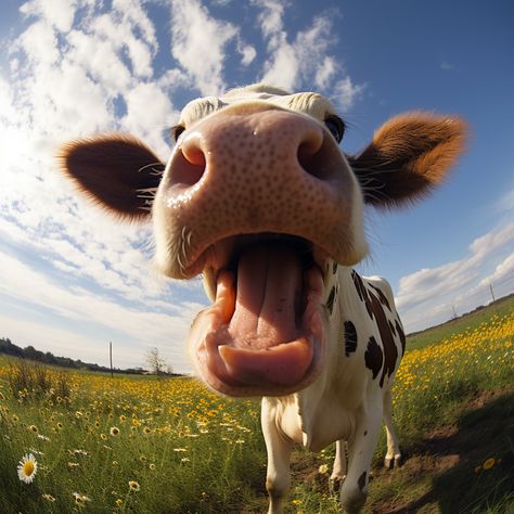 lovely fisheye lens photography of a happy cow Animal Fisheye Lens, Cow Looking At Camera, Fisheye Drawings, Fisheye Animals, Fish Eye Lens Photography, Fisheye Lens Photography, Cow Reference, Cow Fish, Cow Eyes