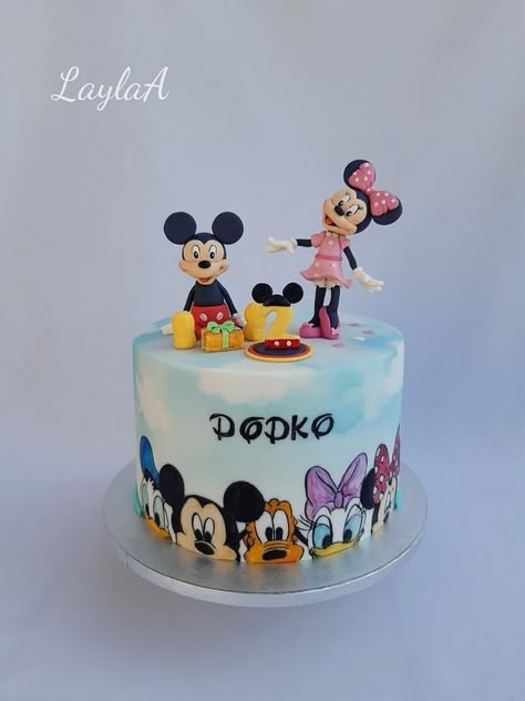 Birthday Cake Mickey Mouse, Mickey Mouse Ideas, Cake Mickey Mouse, Mickey Birthday Cakes, Γενέθλια Mickey Mouse, Hand Painted Cake, Disney Themed Cakes, Mickey And Minnie Cake, Friends Birthday Cake