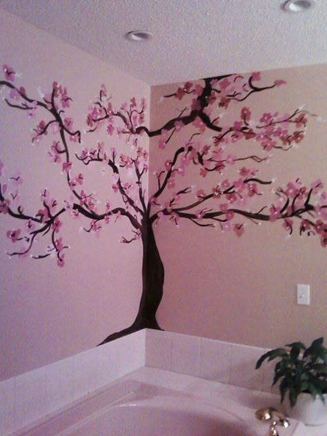 Cherry Blossom in bathroom...I love browns and pinks together! Wall Painting Decor, Bathroom Red, Wall Paint Designs, Creative Wall, Blossom Trees, Dream Rooms, Room Paint, Tree Branch, Cool Paintings