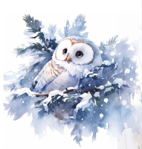 Owl Christmas Art, Christmas Owl Painting, Snow Owl Painting, Snow Illustration, Cute Owls Wallpaper, Winter Owl, Snow Owl, Spirit Animal Art, Strasbourg France