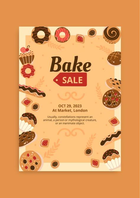 Hand-drawn Bakery Sale Flyer Cake Flyer Design Templates, Bake Sale Poster, Bake Sale Flyer, Pizza Poster, New Year Post, Cupcake Bakery, I Saw The Light, Sale Flyer, Brand Kit