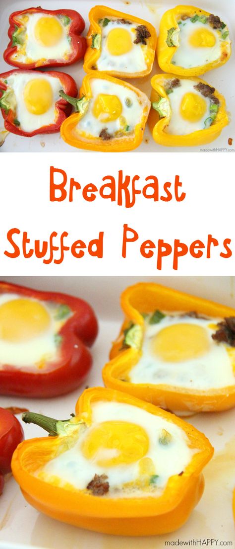 Breakfast Stuffed Peppers | Sausage Stuffed Pepper | Brunch Ideas | Sausage, Egg and Cheese in a Bellpepper | www.madewithhappy.com Stuffed Peppers Sausage, Breakfast Stuffed Peppers, Breakfast Ideas With Eggs, Ideas With Eggs, Breakfast Peppers, Turkey Breakfast Sausage, Eggs And Bacon, Turkey Breakfast, Bell Pepper Recipes