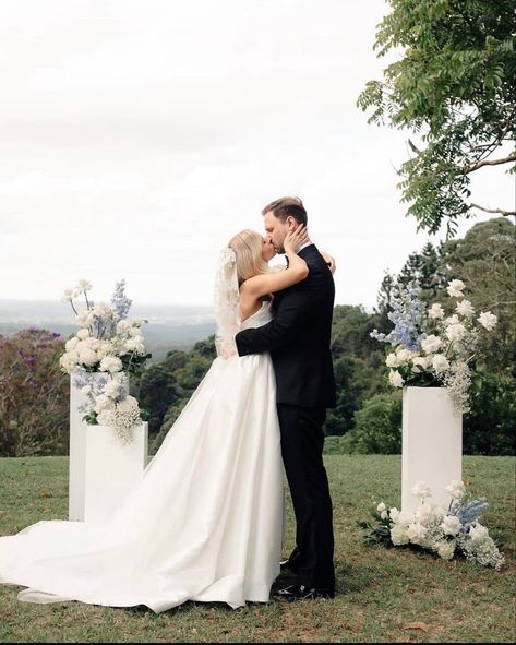 Ceremony Flower Arch, Rosewood Estate, Wedding Alter Flowers, Alter Flowers, Geometric Arch, Wedding Pillars, Beachfront Wedding, Satin Wedding Dresses, Wedding Alters