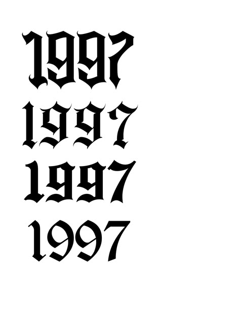 Diseños 1997 Tattoo Font, 1997 Old English Tattoo, 1997 Tattoo Design, Number Styles Fonts, Lettering Numbers Tattoo, Tattoo Numeros, Numeros Tattoo, 1977 Tattoo, Number Tattoo Design