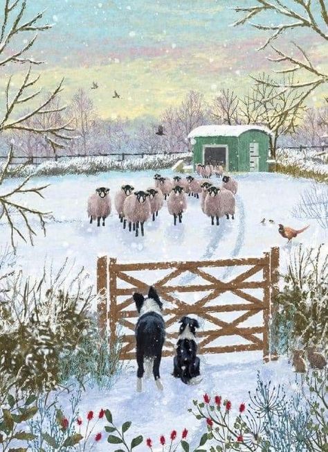 Charity Christmas Cards, Shelter Design, Farm Dogs, Christmas Farm, Winter Illustration, Beautiful Christmas Cards, Farm Design, Farm Scene, Marie Curie