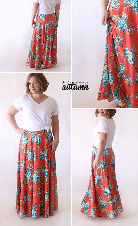 How to make a full, flattering maxi skirt. Easy sewing tutorial. Plus Size A Line Skirt Pattern, How To Make A Maxi Skirt, Skirt Sewing Ideas, Plus Size Skirt Pattern, Sew Maxi Skirts, Maxi Skirt Sewing Pattern, Circle Maxi Skirt, Maxi Skirt Tutorial, Diy Maxi Skirt