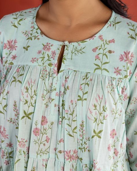 Summer 2024 - New Arrivals! Are you all about that ‘fairytale core’ aesthetic? The easy elegance of our Botanical Tiered Dress flatters everybody! The soft pastels and dreamy floral print infuse this timeless dress with a modest grace. [ Cottons Jaipur, Cotton, Floral, Botanical floral, Handmade Kurtas, Everyday-wear, Summer staples ] #cottons #cottonsjaipur #newarrivals #floral #summer #summer2024 #handcraftedkurtas #comfortfits #cottonsuitset #summertime #summerstaples #botanical #summe... Fairytale Core Aesthetic, Fairytale Core, Cottons Jaipur, Simple Frock, Simple Kurta, Simple Frock Design, Simple Frocks, Embroidered Kurti, Simple Kurta Designs