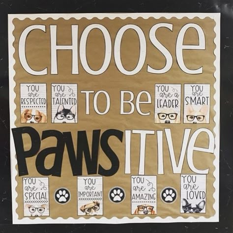 Anna Hulsey on Instagram: “I love how @anothercraftyclassroom used my mini motivational posters to make this uplifting bulletin board! Find the posters for FREE in my…” Pbis Bulletin Board Ideas, Bulldog Bulletin Board Ideas, Panther Bulletin Board Ideas, Motivational Bulletin Boards For Staff, School Mascot Bulletin Boards, Workplace Bulletin Boards, Veterinarian Bulletin Board Ideas, Clubs Bulletin Board, Paw Print Bulletin Board Ideas