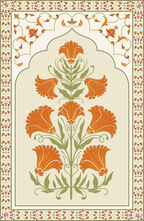 Floral Motifs Pattern Design, Traditional Motifs Design Indian, Mughal Floral Motifs, Pamplet Design, Flower Motif Design, Print Development, English Wallpaper, Chintz Pattern, Lehenga Pattern