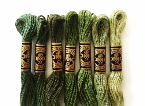 You can never have enough green embroidery floss! Colors from left to right: 367 895 3345 986 987 988 164, 3348 📸 by @anyahelm Iris Embroidery, Green Color Palette, Dmc Embroidery, Animal Embroidery Designs, Flamingo Pattern, Dmc Embroidery Floss, Green Colour Palette, Merino Wool Yarn, Rose Wreath