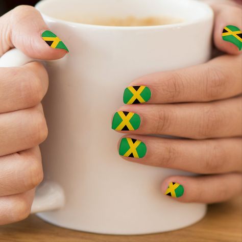 Jamaica Nails, Flag Of Jamaica, Colourful Acrylic Nails, Coffin Nails Designs Summer, Modern Nail Art, Fun Summer Nails, Jamaican Flag, Jamaica Flag, Minx Nails