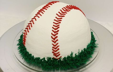 Need an easy-to-make Baseball cake? I've got you covered! This one comes together easily with a half-sphere pan and a couple frosting colors! Half Sphere Cake, Baseball Cake Ideas, Joey Birthday, Baseball Cakes, Cake Leveler, Baseball Cake, Frosting Colors, Kid Parties, Cake Shapes