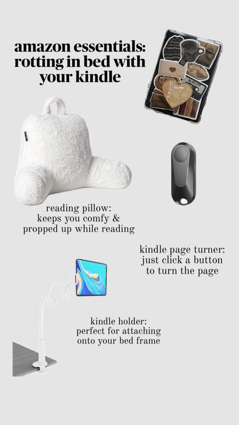 Amazon kindle essentials reader book bookish bookworm romance dark fantasy romantasy booktok TikTok e reader e-books e-reader reading books rotting in bed reading aesthetic shopping page turner Kindle Holder, Aesthetic Shopping, Reading Aesthetic, Reading Pillow, Amazon Essentials, Page Turner, Reading Books, Amazon Kindle, E Reader