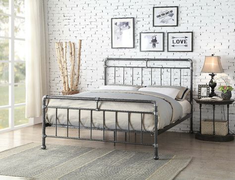 This is a unique industrial style metal bed frame that perfectly reflects the popular on trend urban industrial style seen inside homes, restaurants and bars.

The cool pipe fitting design features a Black frame, with Silver casting detail at the scaffold style joints.

Manufactured from steel pipe fitting, the stunning black matt coating and the silver detailing add to the contemporary and industrial look of this metal bed frame. Master Bed Makeover, Taupe Room, Bed Styling Ideas, Bed Diy Ideas, Bedding Design Ideas, Loft Wardrobe, Industrial Bedroom Ideas, Metal Double Bed, Industrial Flat