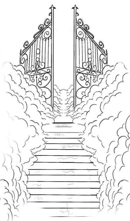 Cloud Tattoo Half Sleeve, Tattoos For Survivors, Heavens Gates Tattoo Design, So Tattoo, Staircase Tattoo, Stairs To Heaven Tattoo, Gates Of Heaven Tattoo, Stairway To Heaven Tattoo, Tattoo Half Sleeve