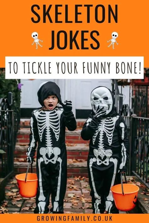 191 best skeleton puns and jokes for humerus giggles - Growing Family Skeleton Jokes, Skeleton Puns, Kid Friendly Jokes, Birthday Jokes, Family Friendly Games, Funny Bones, Funny Skeleton, Pun Gifts, Book Jokes