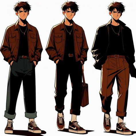 Anime Inspo Outfits Men, 1980s Male Fashion, Male Fashion Outfits, Outfit Reference Male, Clothes Reference Male, Anime Outfits Men, Male Clothes Drawing, Male Outfits Drawing, W Pictures