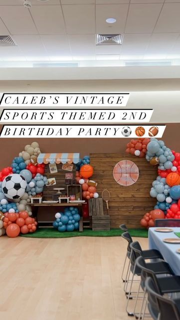 All Sport Theme Birthday Party, Diy Sports Theme Party Decorations, Sports Party Balloon Garland, Sports Ball Party Theme 2nd Birthday, Sports Birthday Backdrop, Two Year Old Sports Birthday Party, Sports Party Cake, Sports Themed Birthday Party Ideas, Balls Birthday Party