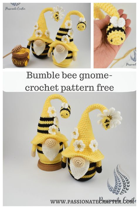 Crochet Gnomes Pattern Free, Custard Pies, Bee Gnome, Crochet Garden, Crafts Origami, Crochet Toys Free, Crocheting Projects, Crochet Storage, Crochet Bee