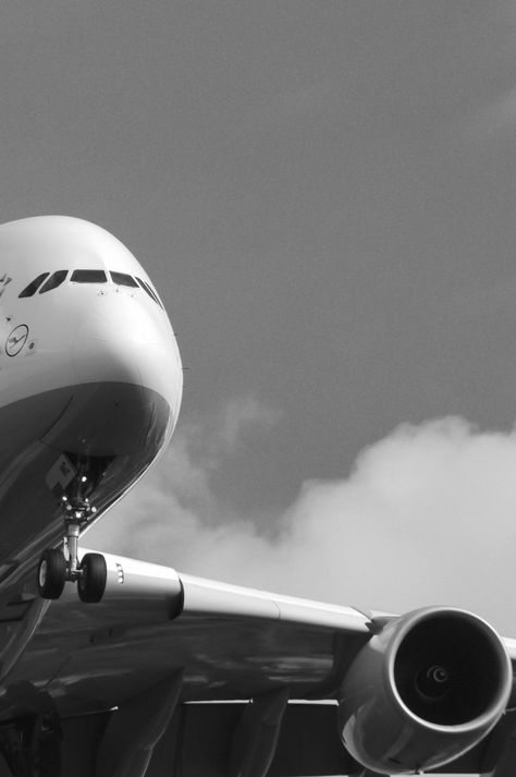 Black & White !  A380/tumblr Airbus A380 Wallpaper, Airbus Wallpaper, A380 Wallpaper, Airplane Black And White, Airbus Cockpit, Airbus A380 Cockpit, Airplane Take Off, Black Plane, Black Airplane