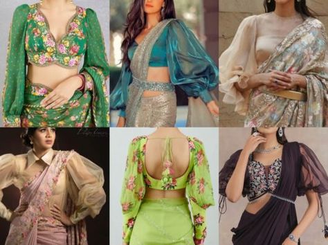 Stylish And Trendy Latest Balloon Sleeves Blouse Designs! Sleeves Blouse Designs, Balloon Hands, Floral Blouse Designs, Balloon Sleeves Blouse, Latest Saree Blouse, Blouse Back Neck Designs, New Blouse Designs, Silk Saree Blouse Designs, Trendy Blouse