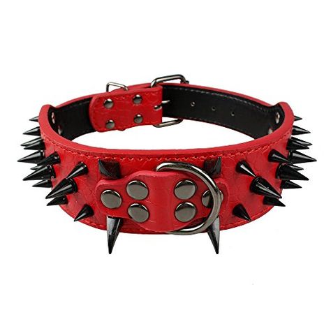 Berry Pet Sharp Spiked Studded Dog Collar  Stylish Leather Dog Collars  2 Inch in Width Fit for Medium  Large Dogs  Such as Pitbull Mastiff  Black Rivets  Red Leather1518 * You can get more details by clicking on the image.Note:It is affiliate link to Amazon. Studded Leather Dog Collar, Big Dog Collars, Spiked Dog Collar, Nail Black, Studded Dog Collar, Nail Red, Studded Collar, Boxer (dog), Rugged Leather