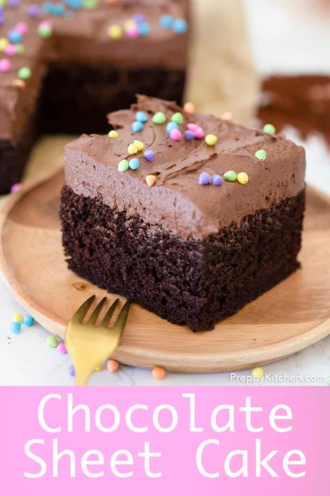 This fluffy, moist, and RICH chocolate cake piled high with fudgey chocolate buttercream is beyond easy to make but it will become a favorite! Easter Chocolate Cake, Cake Preppy, One Bowl Chocolate Cake, Health Dessert Recipes, Chocolate Easter Cake, Texas Sheet, Preppy Kitchen, Texas Sheet Cake, Chocolate Sheet Cake