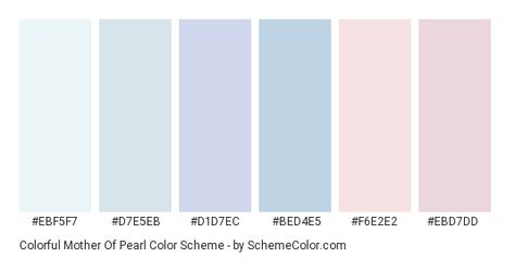 Download Colorful Mother Of pearl color scheme consisting of #ebf5f7, #d7e5eb, #d1d7ec, #bed4e5, #f6e2e2 and #ebd7dd. This 6 colors palette has been categorised in Blue, Pink and White color categories. Soft Pink Palette Colour Schemes, Pearl Colour Palette, Mother Of Pearl Color Palette, Bridgerton Color Palette, Pearl Color Palette, Siren Wedding, Baby Blue Color Palette, Soft Blue Color Palette, Pink And Blue Color Palette