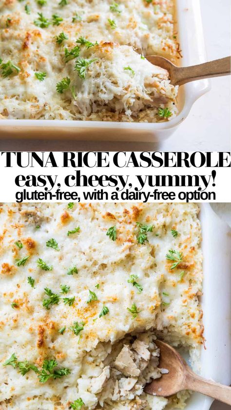 Tuna Rice Casserole - The Roasted Root Tuna Rice Casserole, Gluten Free Tuna Casserole, Tuna Noodle Casserole Easy, Tuna Rice, Tuna Casserole Recipes, Broccoli Rice Casserole, Healthy Tuna, Tuna Noodle, Tuna Noodle Casserole