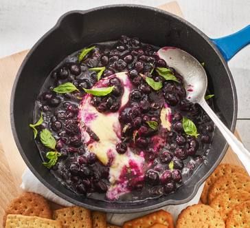 Grilled Brie with Blueberry-Basil Sauce | Martin's Foods Blueberry Recipes Savory, Grilled Brie, Blueberry Sauce Recipe, Blueberry Basil, Recipe Appetizers, Printable Recipes, Fancy Dinner Recipes, Basil Sauce, Blueberry Sauce