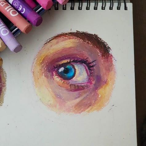 Oil pastel eye painting. Oil Pastel Art Eye, Oil Pastel Eye Drawing, Oil Pastel Reference, Eye Painting Oil, Oil Pastel Face, Eye Oil Pastel, Oil Pastel Art Portrait, Painting Sketchbook Ideas, Oil Pastel Sketch