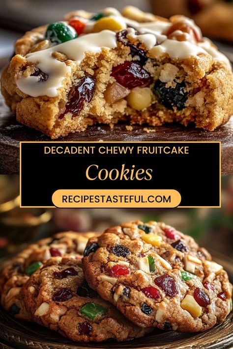 Indulge in the delightful flavors of Decadent Chewy Fruitcake Cookies! These chewy, flavorful cookies are packed with rich fruits, nuts, and warm spices, offering a delicious twist on traditional fruitcake. Perfect for holiday cookie exchanges or festive gatherings, they’re easy to make and a joy to share. With their chewy texture and vibrant colors, these cookies will bring holiday cheer to any occasion. Save this pin for a unique holiday treat that everyone will love! Cookies From Around The World Recipes, Ina Garden Fruit Cake Cookies, Jewel Cookies Recipes, Christmas Fruit Cookies Recipes, Cookies With Dried Fruit, Lizzies Fruitcake Cookies, Raisin Puff Cookies, Monkfruit Cookies, Fruit And Nut Cookies