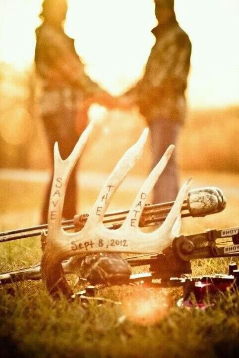 fishing and hunting themed wedding ideas | Hunting theme save the date. Hunting Engagement Photos, My Love Photo, Camo Wedding, Country Engagement, Future Mrs, Engagement Invitations, Wedding Engagement Photos, Deer Antlers, Wedding Pics