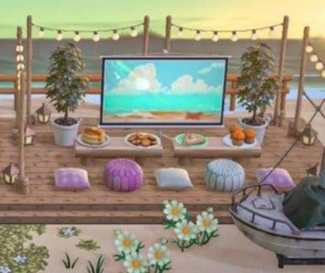 Marshal Yard Guide Acnh, Cottagecore Beach Animal Crossing, Acnh House Near Beach, Animal Crossing Beach Movie Theater, Beach Idea Animal Crossing, Beach Inspo Animal Crossing, Acnh Island Beach Ideas, Acnh Ocean View, Acnh Beachside Ideas