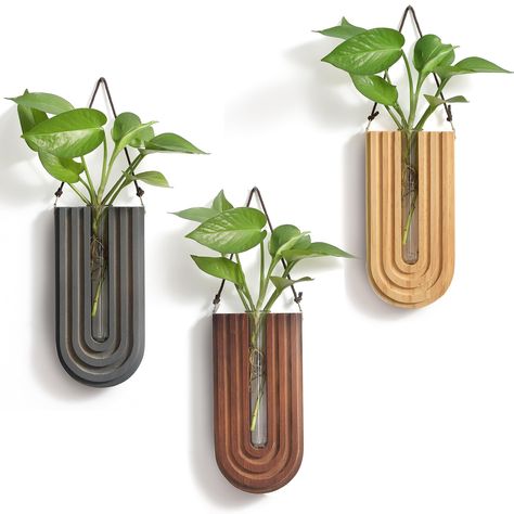 PRICES MAY VARY. [Lovely Wall Decor] – Add a touch of rustic charm to your home decor with our handcrafted wall propagation stations. These stations are perfect for displaying any type of plant, from fresh to dry. The combination of Boho and farmhouse style is sure to complete your home décor and add a touch of greenery to any room. [Natural & Eco-friendly] – They are handmade from 100% Natural Pine Trees, which are solid wood, stained, and sealed with wax oil. Due to the nature of wood, each is Wall Plant Holder, Wall Planters Indoor, Artificial Wood, Hanging Plant Wall, Pocket Vase, Support Plante, Hanging Vases, Hanging Flower Pots, Wall Vase