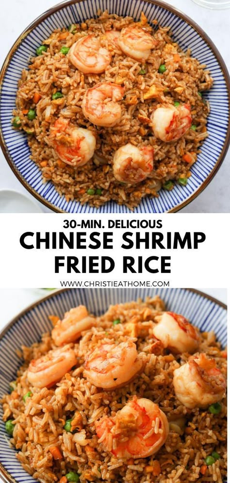 Shrimp Fried Rice with Egg. Savoury rice fried with juicy jumbo shrimp, garlic, shallots, carrots and peas. A delicious option for dinner or lunch. Ready in just 30 minutes with day old, cooked rice. This will be the best shrimp fried rice recipe you’ll ever make and enjoy at home! #chinese fried rice #best fried rice recipe ever #easy shrimp recipes with rice #fried rice recipe easy #shrimp fried rice recipe #shrimp fried rice easy #shrimp fried rice recipe easy Shrimp Fried Rice Recipe Easy, Shrimp Fried Rice With Egg, Chinese Shrimp Fried Rice, Shrimp And Rice Dishes, Best Fried Rice Recipe, Savoury Rice, Chinese Shrimp, Shrimp Fried Rice Recipe, Shrimp And Rice Recipes