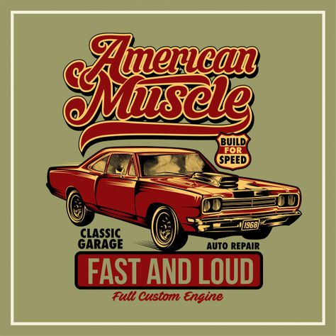 Retro Car Poster Vintage, Vintage American Muscle Cars, Vintage Cars Poster, American Posters Vintage, Vintage Car Graphic, Car Retro, Retro Poster Graphic Design, Vintage Brand Posters, Old Posters Vintage