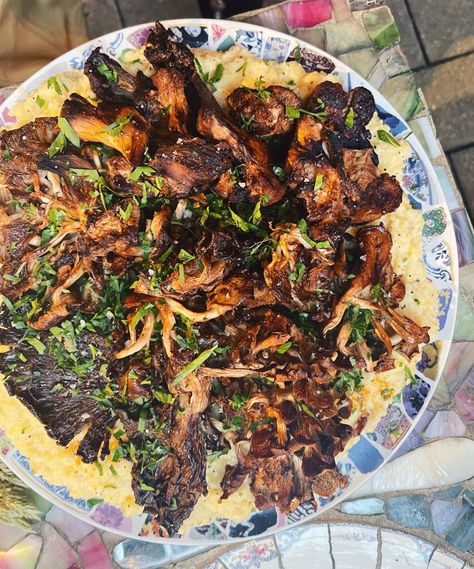 Crispy Roasted Hen of the Woods over Truffled Polenta - Bonberi Hen Of The Woods Mushroom Recipe, Roasted Hen, Hen Of The Woods, Corn Meal, Truffle Salt, Alkaline Foods, Vegan Butter, Mushroom Recipes, Fresh Parsley