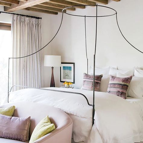 Spanish Style Bedroom, Modern Canopy Bed, Iron Canopy Bed, Canopy Bed Frame, Floor Lamp Bedroom, Mediterranean Home Decor, Bedroom Lamp, Spanish Style Homes, Style Bedroom