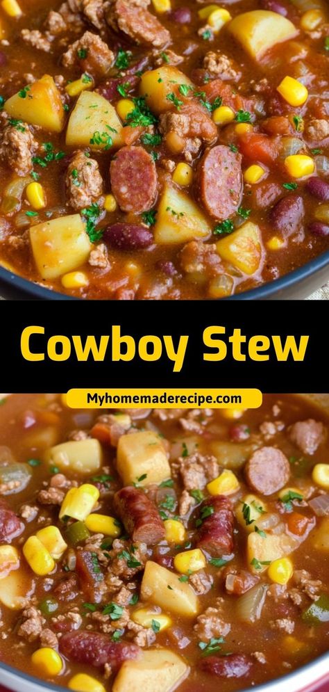 🤠 The ultimate hearty Cowboy Stew loaded with beef, beans, and veggies. This filling one-pot meal is packed with rich flavors and tender meat. Perfect for feeding a hungry crowd. Ingredients: 2 lbs ground beef 2 cans mixed beans 32 oz beef broth 1 can diced tomatoes Saddle up for the most satisfying stew you'll ever taste! 🥘✨ Texas Cowboy Stew Recipe, Cowboy Stew Recipe, Texas Cowboy Stew, Ground Beef Stew Recipes, Midwestern Food, Cowboy Stew, Ground Beef Stews, Ms Recipes, Cowboy Casserole