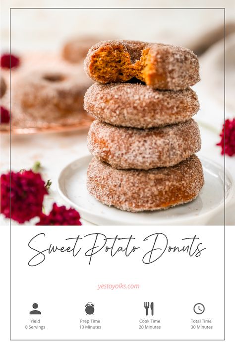 Sweet Potato Donuts Fried, Sweet Potato Donuts Baked, Sweet Potato Doughnut Recipe, Sweet Potato Baked Goods, Sweet Potato Recipes Dessert, Sweet Potato Doughnut, Sweet Potato Donut Recipe, Sugar Free Zucchini Bread, Potato Donuts Recipe