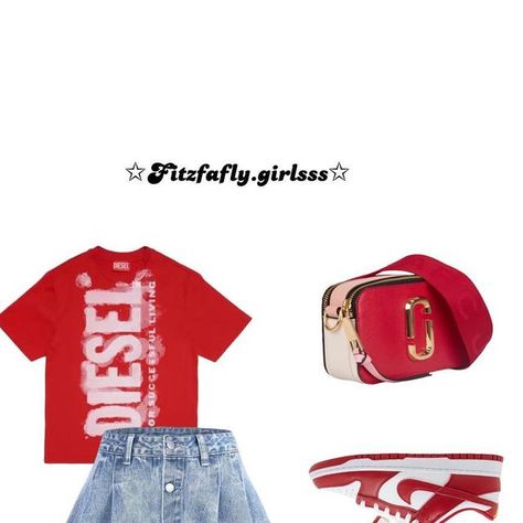 𝐅𝐥𝐲 𝐛!𝐭𝐜𝐡𝟑𝐬 𝐨𝐧𝐥𝐲. on Instagram: "✈️. #diesel #dunks #marcjacobs #jeanskirt #virtualstylist #purrr #explorepage #explorepagefashion #searchpage" Red Graphic Tee Outfit Black Women, Birthday Outfit For Women Summer, Red And White Dunks Outfit Black Women, Diesel Outfit Ideas, Red Dunks Outfit Black Women, Red Outfit Ideas Black Women, Gym Red Dunks Outfit, Red And White Dunks Outfit, Red Outfit Ideas Casual