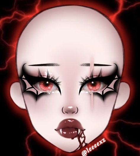 Fantasy Makeup Halloween, Halloween Makeup Face Charts, Makeup Ideas Cosplay, Makeup Ideas Drawing Halloween, Halloween Face Charts, Goth Makeup Drawing, Halloween Liner Makeup, Cute Gothic Makeup, Makeup Art Face Inspiration