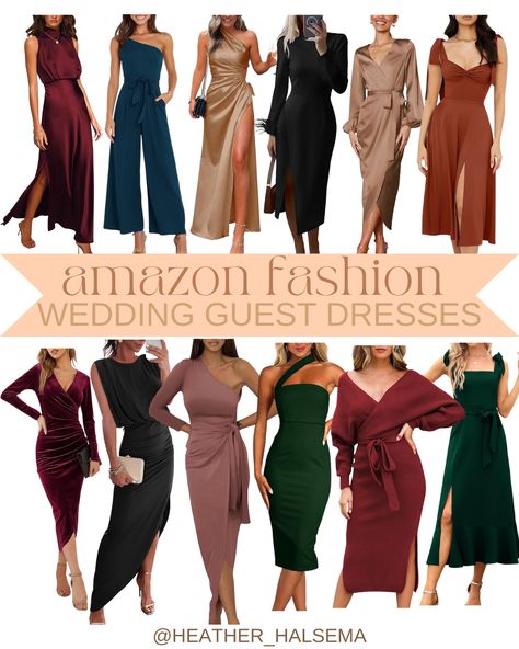 Amazon fall wedding guest dresses #falldresses #amazonfashion #amazonfinds #weddingguestdresses #fallwedding Winter Guest Wedding Outfits, Winter Wedding Dress Guest Amazon, Wedding Guest Dress Amazon Fall, Winter Wedding Guest Dress Amazon, Amazon Winter Dresses, Azazie Bridesmaid Dresses Mix And Match Fall, Amazon Wedding Guest Dress Fall, Wedding Guest Winter Outfit, Fall Wedding Guest Dress Amazon