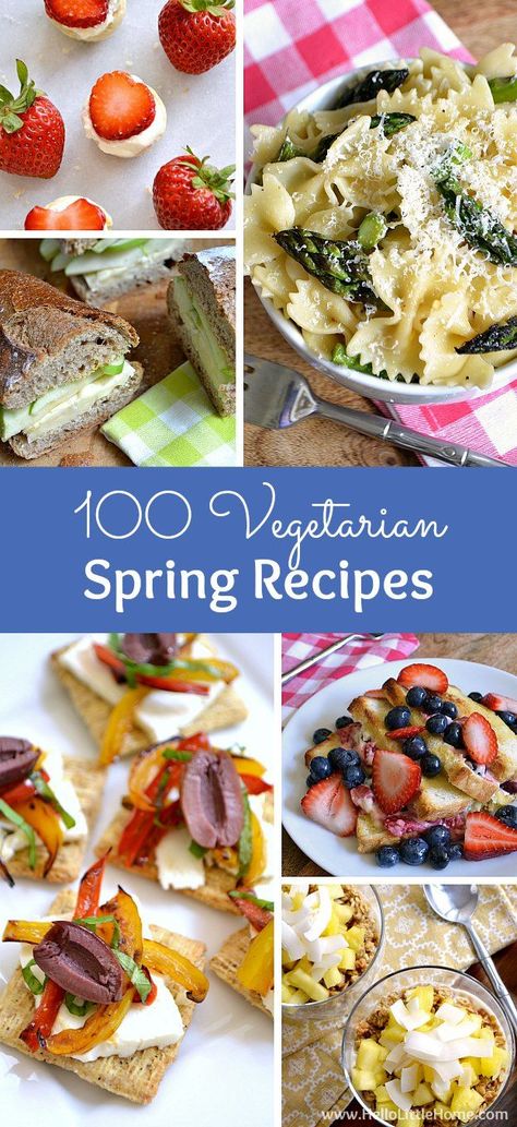 100 Must Try Vegetarian Spring Recipes ... everything from appetizers to main dishes to desserts! You're going to want to try each of these amazing vegetarian and vegan recipes! | Hello Little Home Vegetarian Easter, Dinner Spring, Vegan Easter Recipes, Spring Recipes Dinner, Spring Recipes Dessert, Healthy Vegetarian Dinner, Vegetarian Meal Prep, Spring Dinner, Going Vegetarian