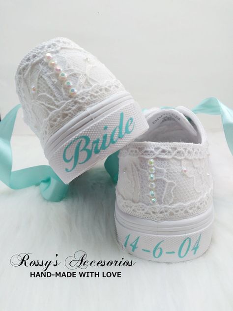 Sneaker Diy, Sneakers For Bride, Wedding Tennis Shoes, Wedding Sneakers For Bride, Diy Wedding Shoes, Ribbon Shoe Laces, Bride Sneakers, Wedding Vans, Wedding Shoes Sneakers