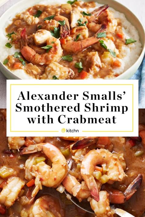 Alexander Smalls Recipes, Smothered Shrimp, Pan Gravy, Shell Fish, Sunday Dinners, Grits Recipe, Shrimp And Grits, Heirloom Recipes, Shrimp N Grits