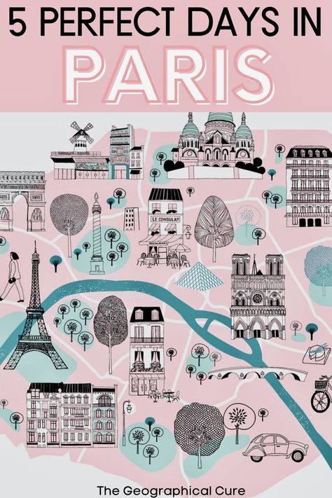 Paris Map With Attractions, 6 Days In Paris, 6 Day Paris Itinerary, Map Of Paris Attractions, Paris Attractions Map, Paris Weekend Itinerary, Week In Paris Itinerary, 6 Days In Paris Itinerary, 1 Week In Paris