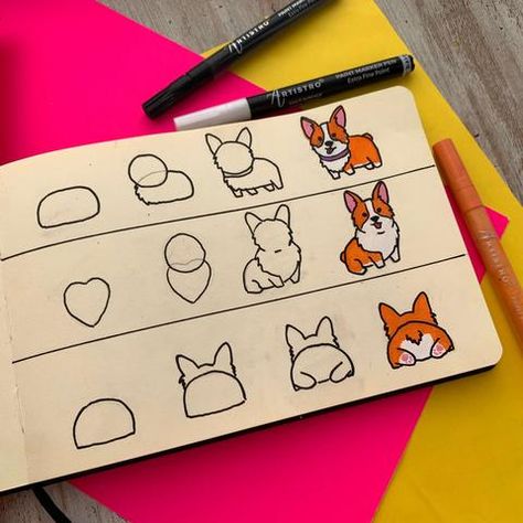 100+ Ideas to Draw Easy: List of Creative Things to Draw by Artistro Corgi Drawing Easy, Ideas To Draw Easy, Corgi Doodle, Things To Draw When Bored, Bujo Themes, Draw When Bored, Simple Paint, Paint Book, Corgi Drawing